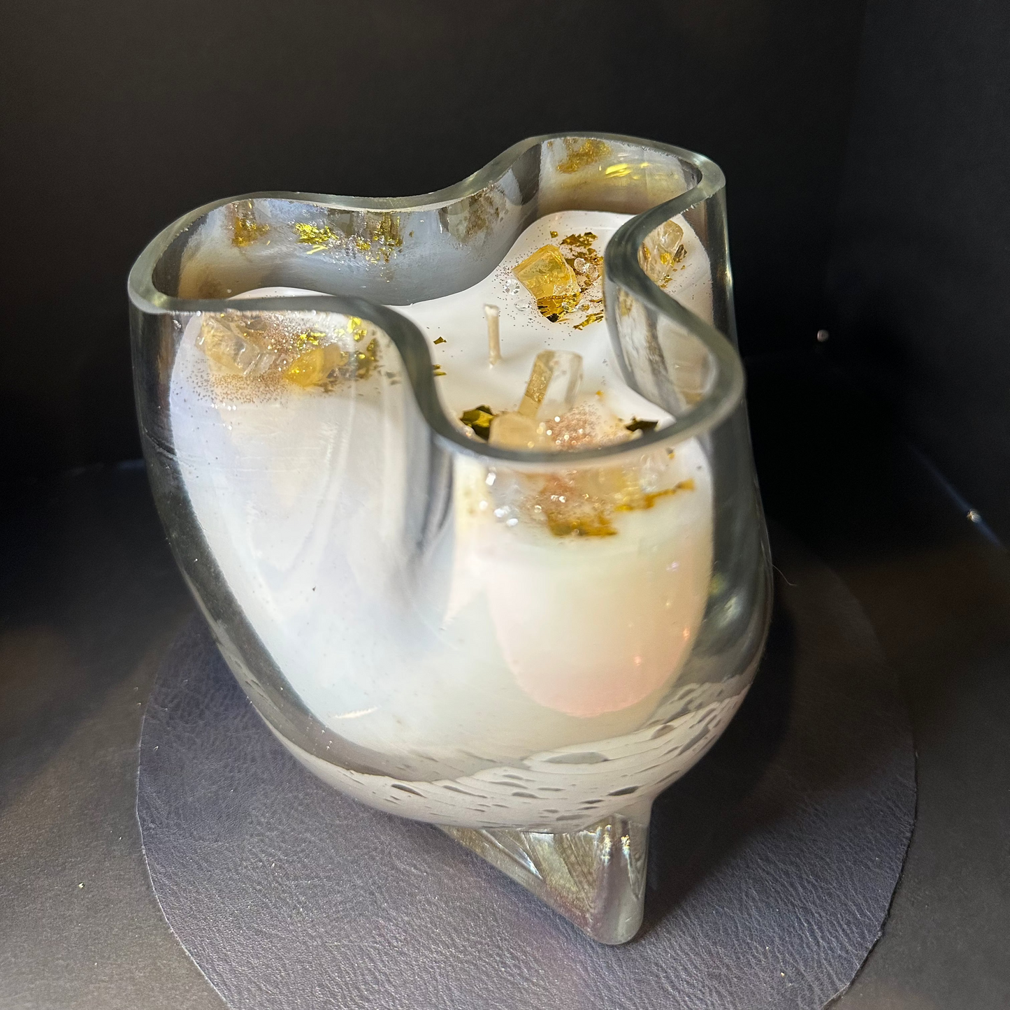 Iridescent Pinched Glass Candle